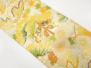 アンティーク　桧扇に几帳・菊・笠松模様織り出し袋帯（材料）